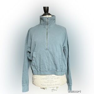 Vuori French slate green terry cloth half zip pullover